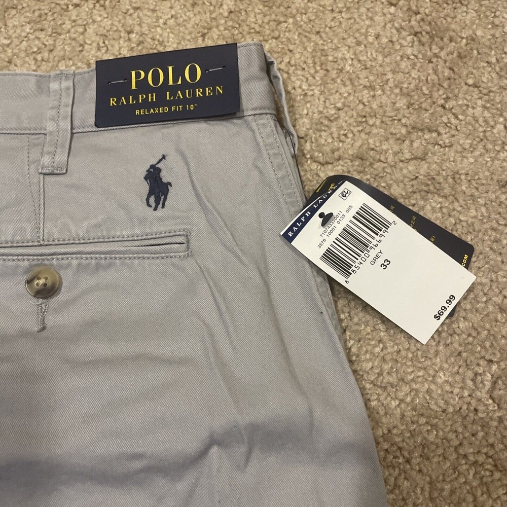 Men's POLO RALPH LAUREN Gray Chino Shorts NWT NEW Relaxed Fit 10" Size 33 - Picture 2 of 7
